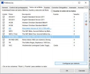 theWord Seleccionado la Biblia por defecto